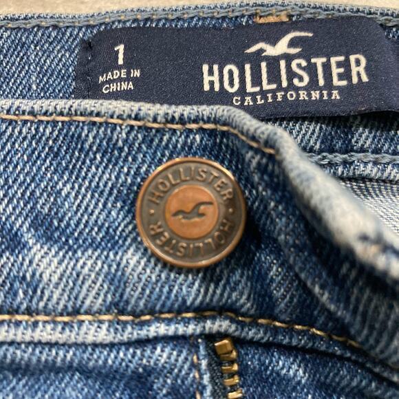 Hollister Women's High-Rise Denim Shorts Sz 1 Blue Floral Embroidered Distressed - Picture 7 of 12